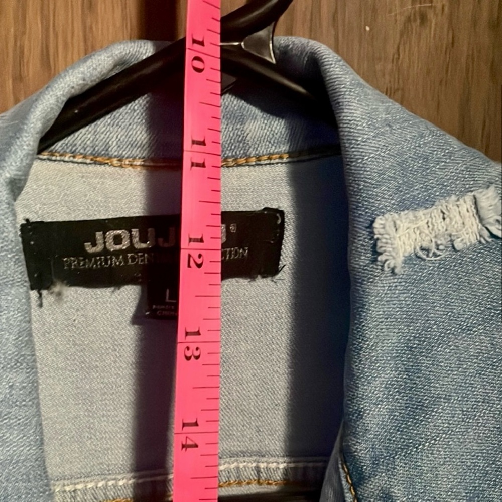 Jou Jou Blue Embroidered Cropped Jean Jacket - Picture 2 of 10